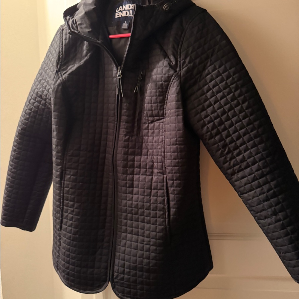 Lands' End Black Quilted Hooded Jacket